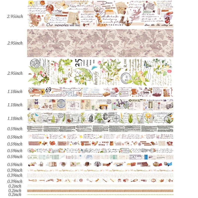 DAPUTOU 18 Rolls Vintage Washi Tape Set 75/30/15/10/5mm Wide Floral Map Stamp Letter Antique Retro Decorative Masking Tape Sets for Scrapbook  Craft Kids Scrapbooking Supplies - Image 2